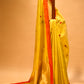 YELLOW CHANDERI HANDWOVEN SILK SAREE WITH CONTRAST ORANGE BORDER AND ZARI PALLA