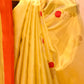 YELLOW CHANDERI HANDWOVEN SILK SAREE WITH CONTRAST ORANGE BORDER AND ZARI PALLA