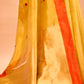 YELLOW CHANDERI HANDWOVEN SILK SAREE WITH CONTRAST ORANGE BORDER AND ZARI PALLA
