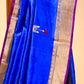 ROYAL BLUE CHANDERI HANDWOVEN SILK SAREE WITH ZARI BORDER AND PALLA