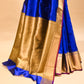 ROYAL BLUE CHANDERI HANDWOVEN SILK SAREE WITH ZARI BORDER AND PALLA