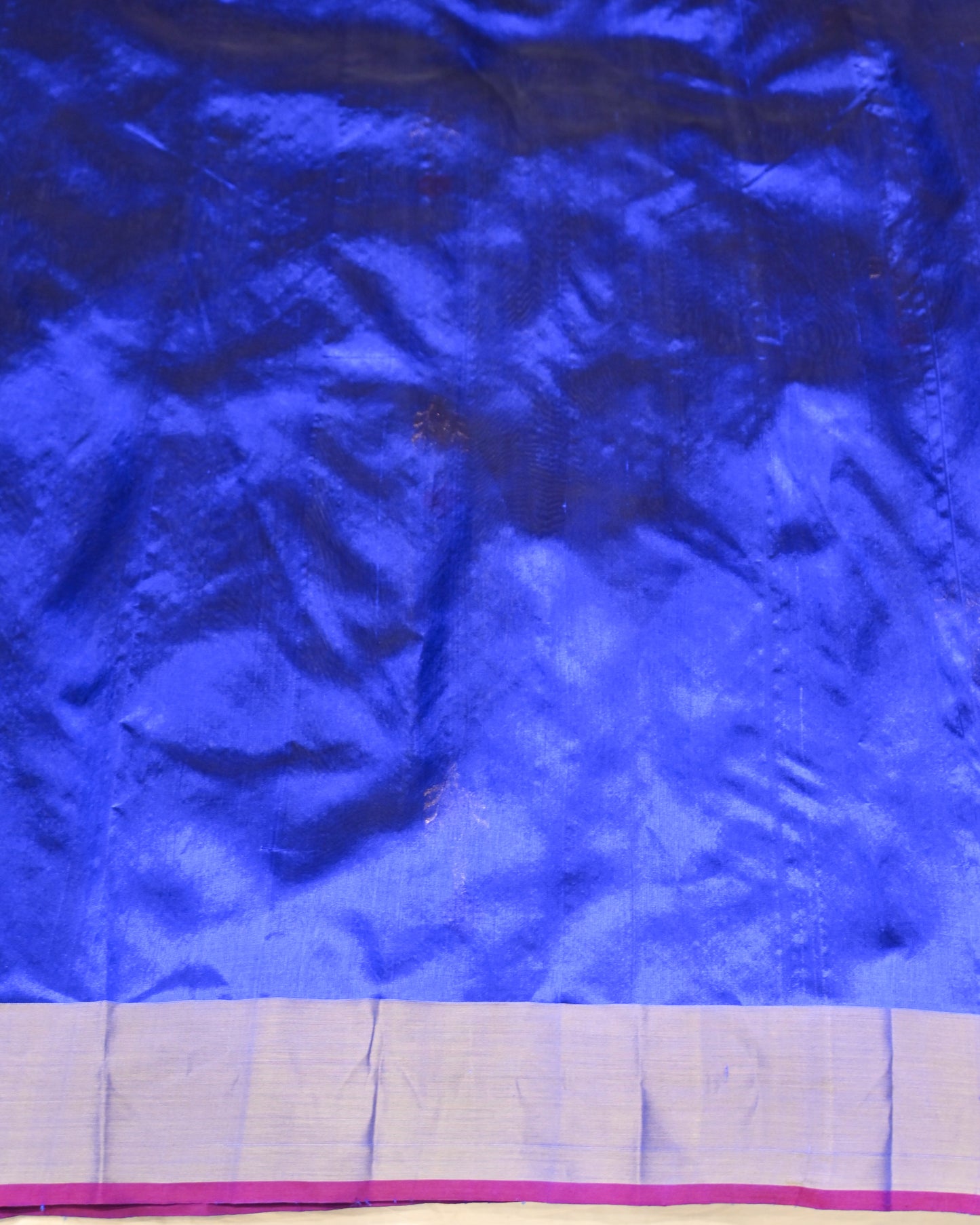 ROYAL BLUE CHANDERI HANDWOVEN SILK SAREE WITH ZARI BORDER AND PALLA