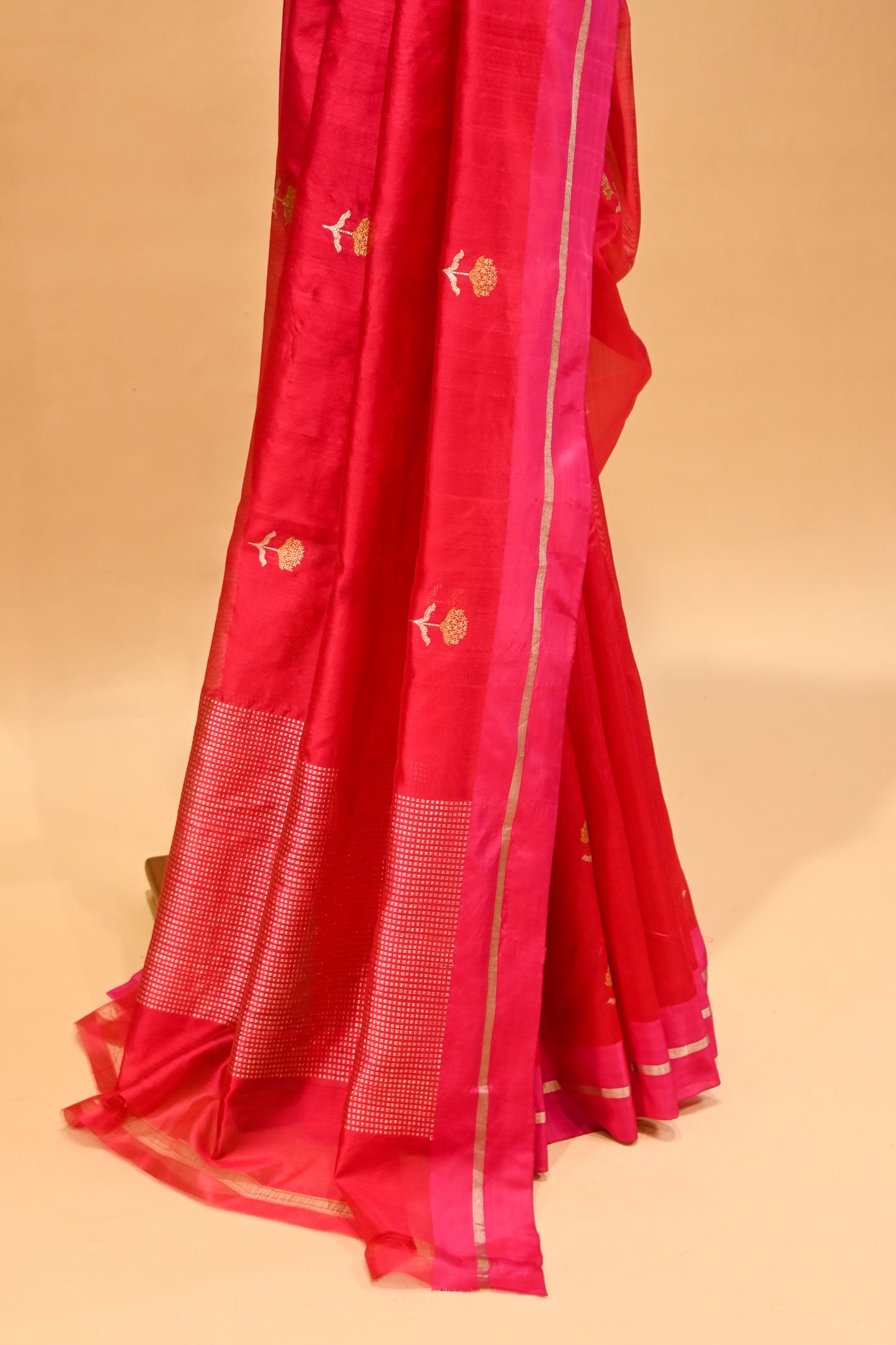 RANI PINK CHANDERI HANDWOVEN SILK SAREE