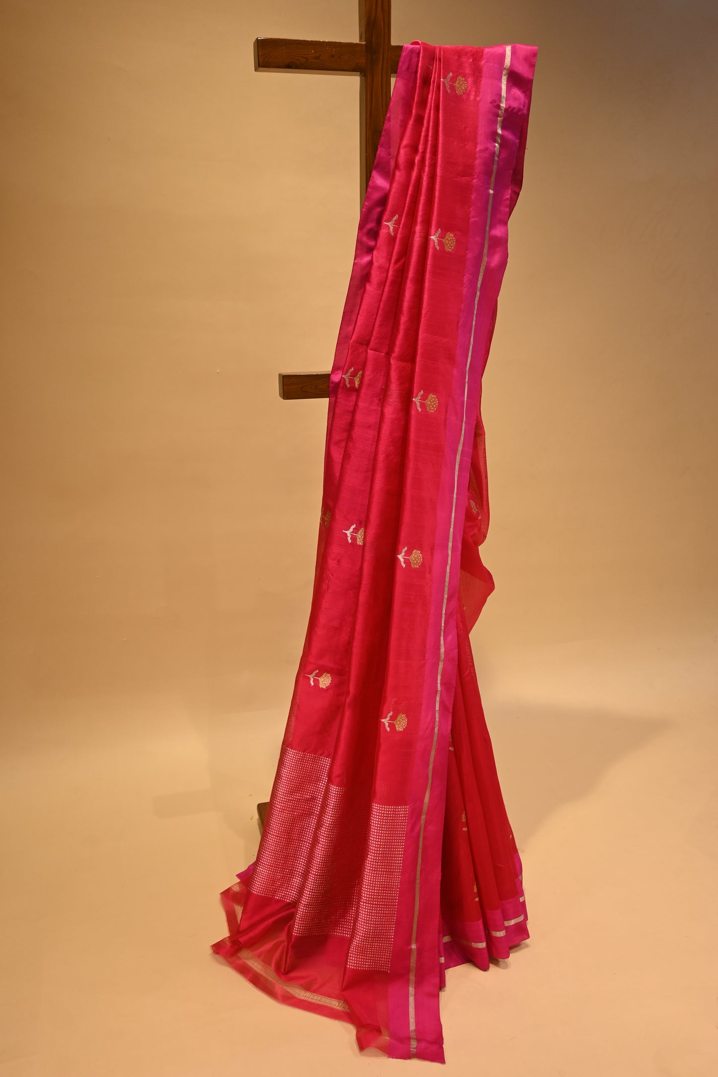RANI PINK CHANDERI HANDWOVEN SILK SAREE