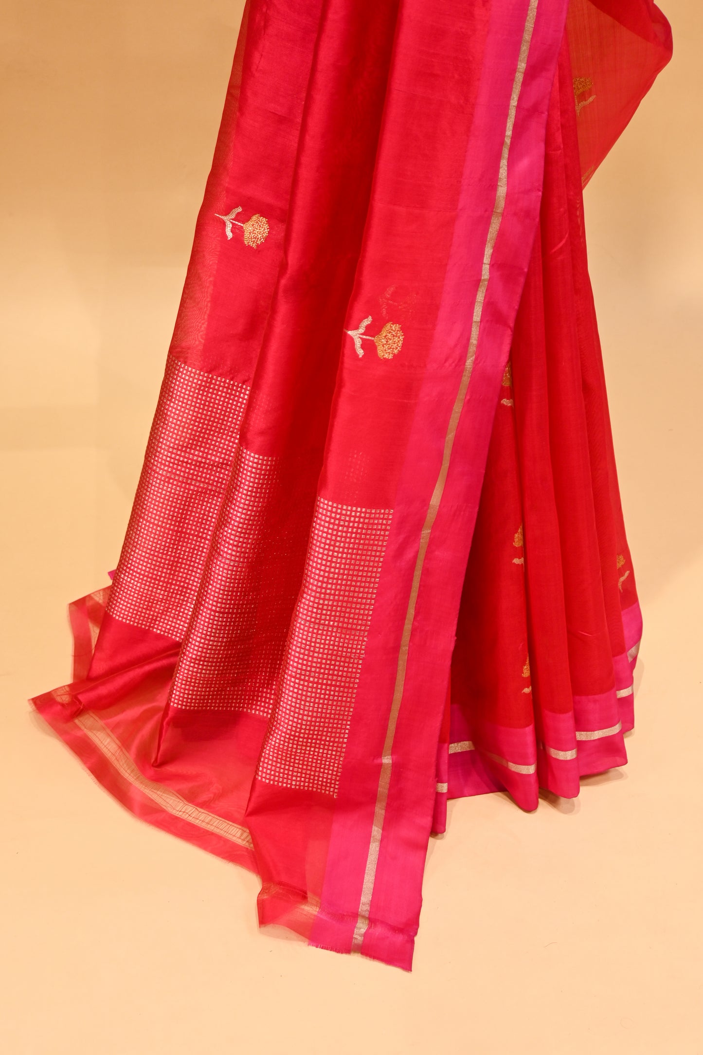 RANI PINK CHANDERI HANDWOVEN SILK SAREE