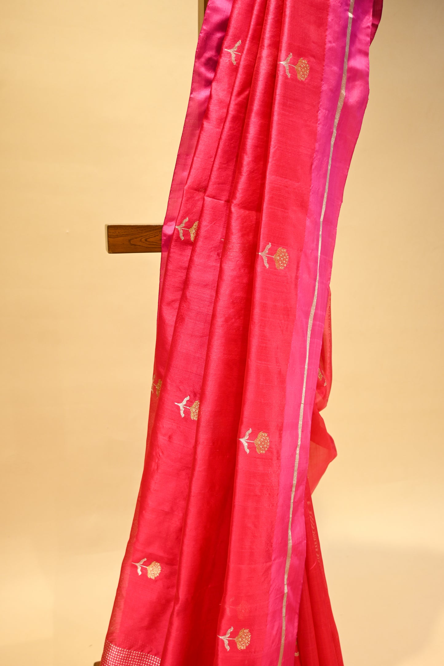 RANI PINK CHANDERI HANDWOVEN SILK SAREE