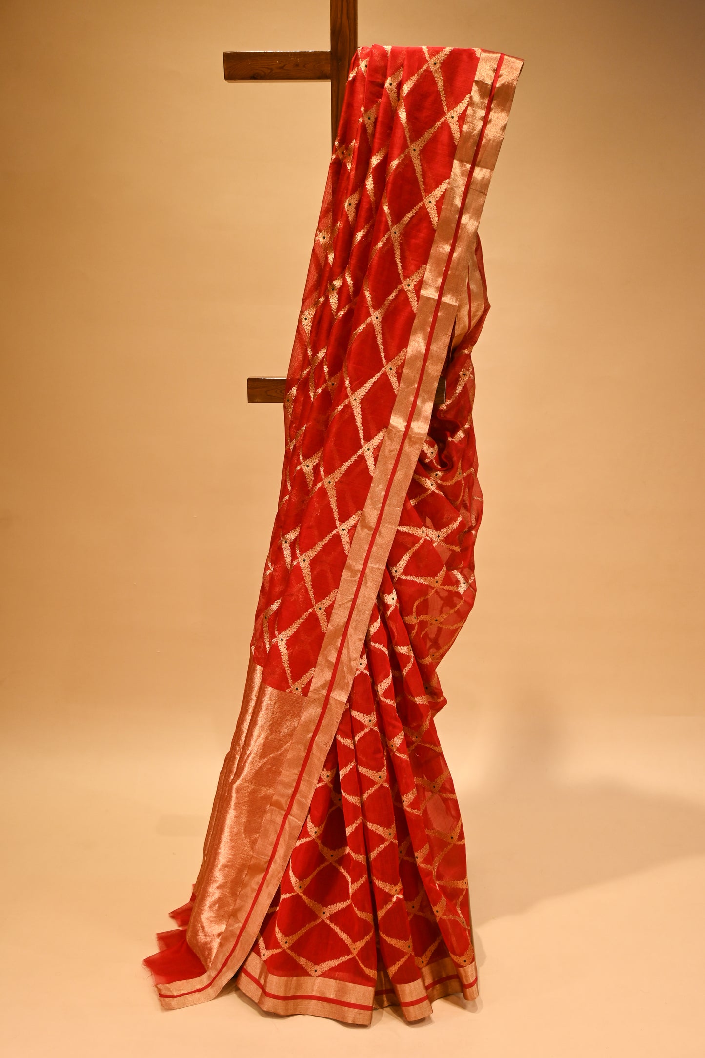 RICH RED CHANDERI HANDWOVEN SILK SAREE