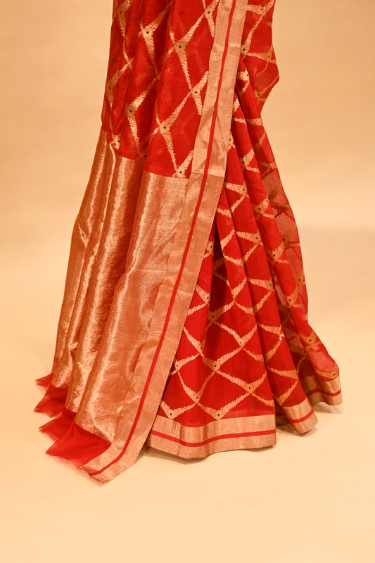 RICH RED CHANDERI HANDWOVEN SILK SAREE
