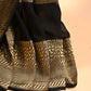 BLACK CHANDERI HANDWOVEN SILK SAREE