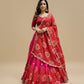 RED AND PINK SHADED SILK BANDHANI LEHENGA WITH GOTA PATTI WORK