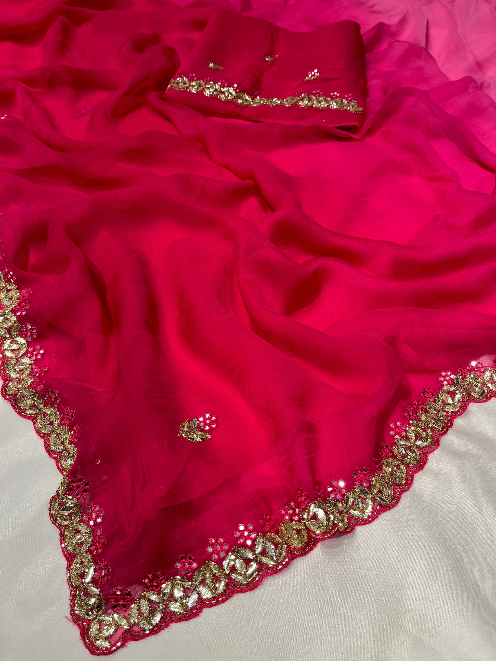 PINK SHADED CHIFFON SAREE EMBELLISHED WITH GOTA PATTI & MIRROR FOIL WORK - Kothari Sons