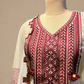 BEIGE JAMDANI DHAKAI COTTON UNSTITCHED SUIT EMBELLISHED WITH RED RESHAM EMBROIDERY, TASSELS ON KURTA & SCALLOP BORDER PRINTED DUPATTA