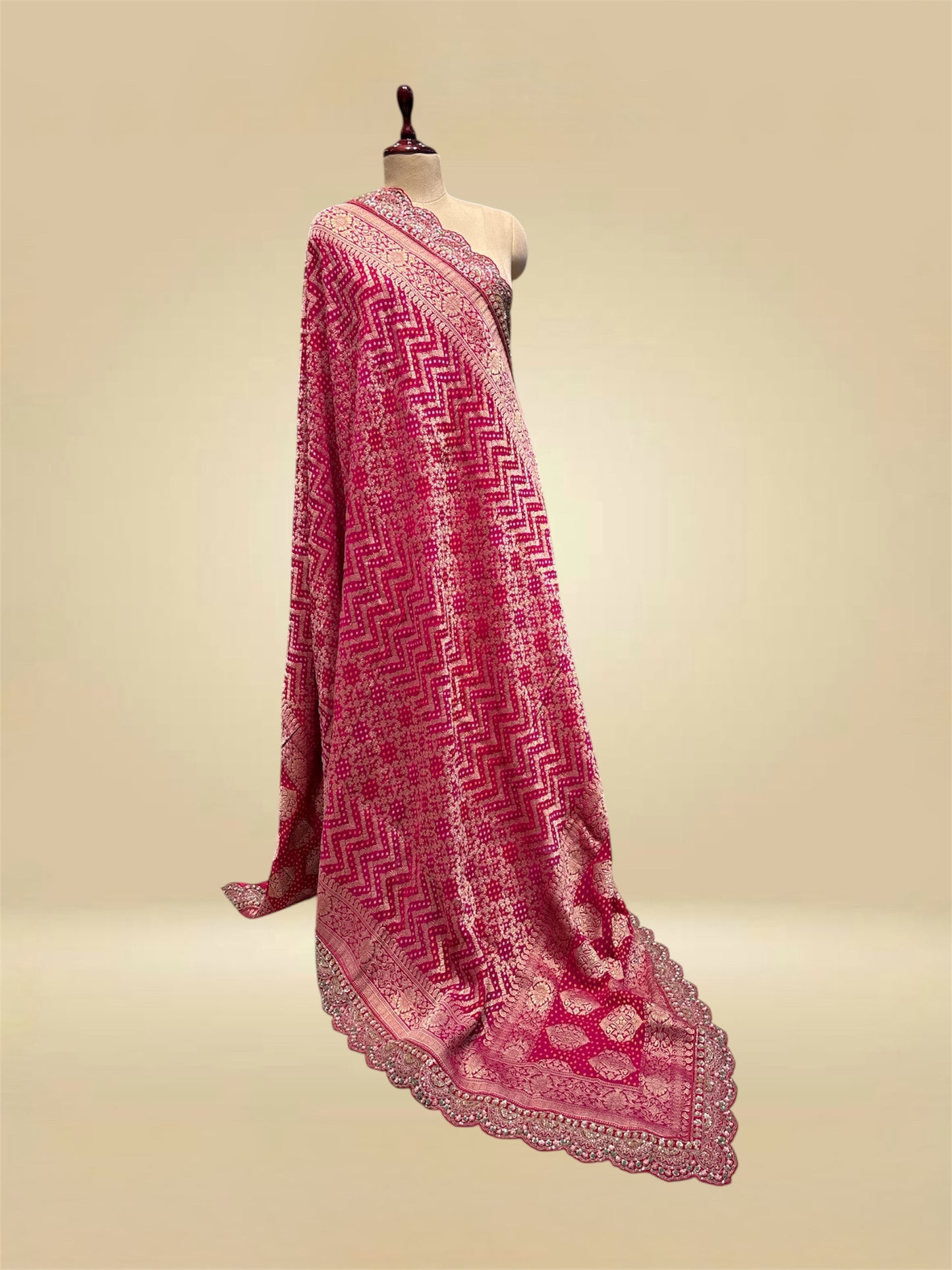 RANI COLOUR BANDHANI KHADDI DUPATTA WITH HAND-EMBROIDERED BORDER