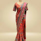 MULTICOLOURED CHINON SAREE EMBELLISHED WITH SEQUINS & BEADS WORK, PAIRED WITH A READYMADE BLOUSE
