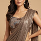 COFFEE BROWN SEQUIN SAREE WITH EMBROIDERED SEQUIN READYMADE BLOUSE