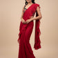 RASPBERRY COLOUR CHINON RUFFLE SAREE WITH READYMADE BLOUSE EMBELLISHED WITH SEQUINS & PITTA WORK