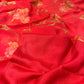 RED COLOUR SHADED CHIFFON FLORAL PRINTED SAREE