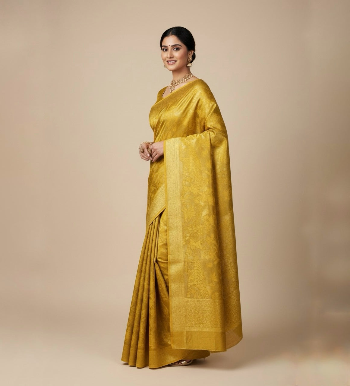 MUSTARD YELLOW GEORGETTE ZARI JACQUARD SAREE BY SIDDHAIKA