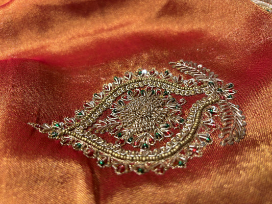 MAROON TISSUE SAREE WITH ZARDOZI & BEADS EMBROIDERY