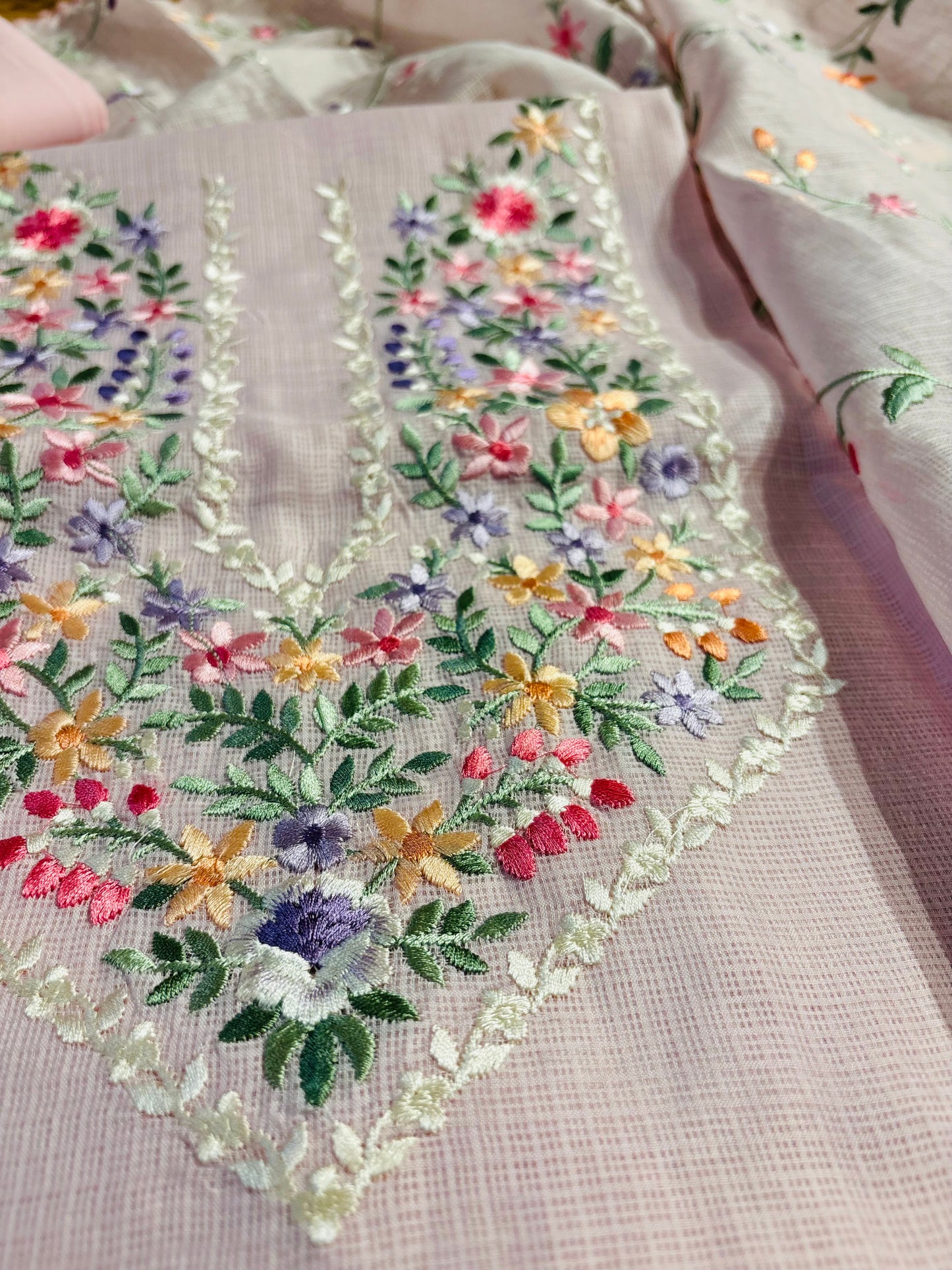 Oyster Pink colour kota doria unstitched suit