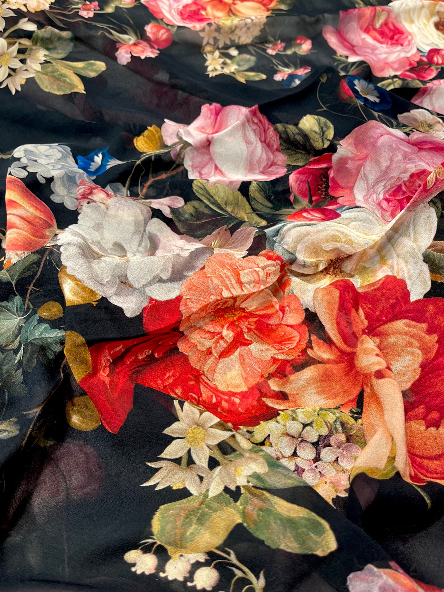 BLACK PURE GEORGETTE FLORAL PRINTED SAREE (DELIVERY IN 20 DAYS)