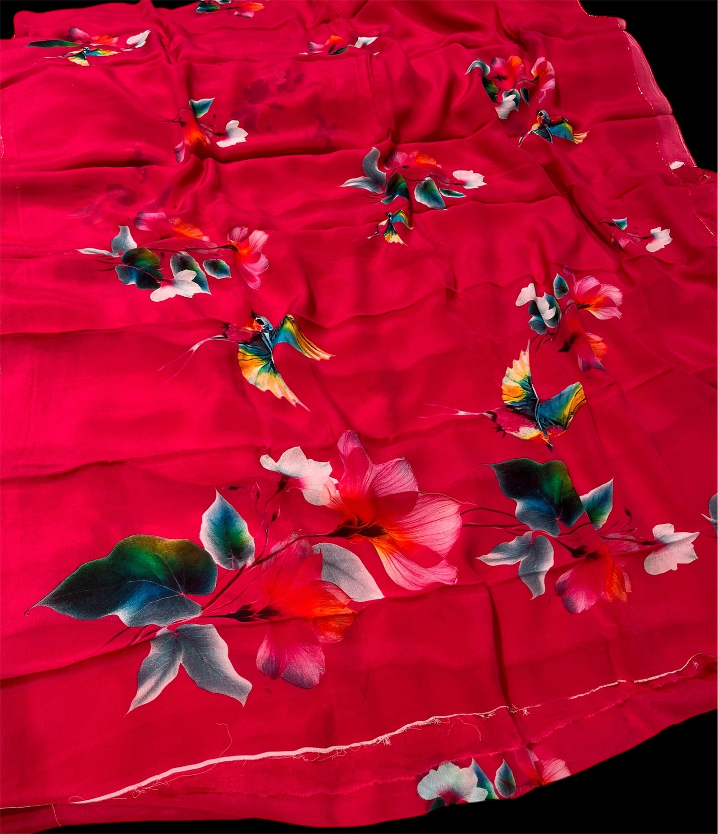 HOT PINK CHINON PRINTED SAREE PAIRED WITH A PLAIN CREPE BLOUSE (DELIVERY IN 20 DAYS)