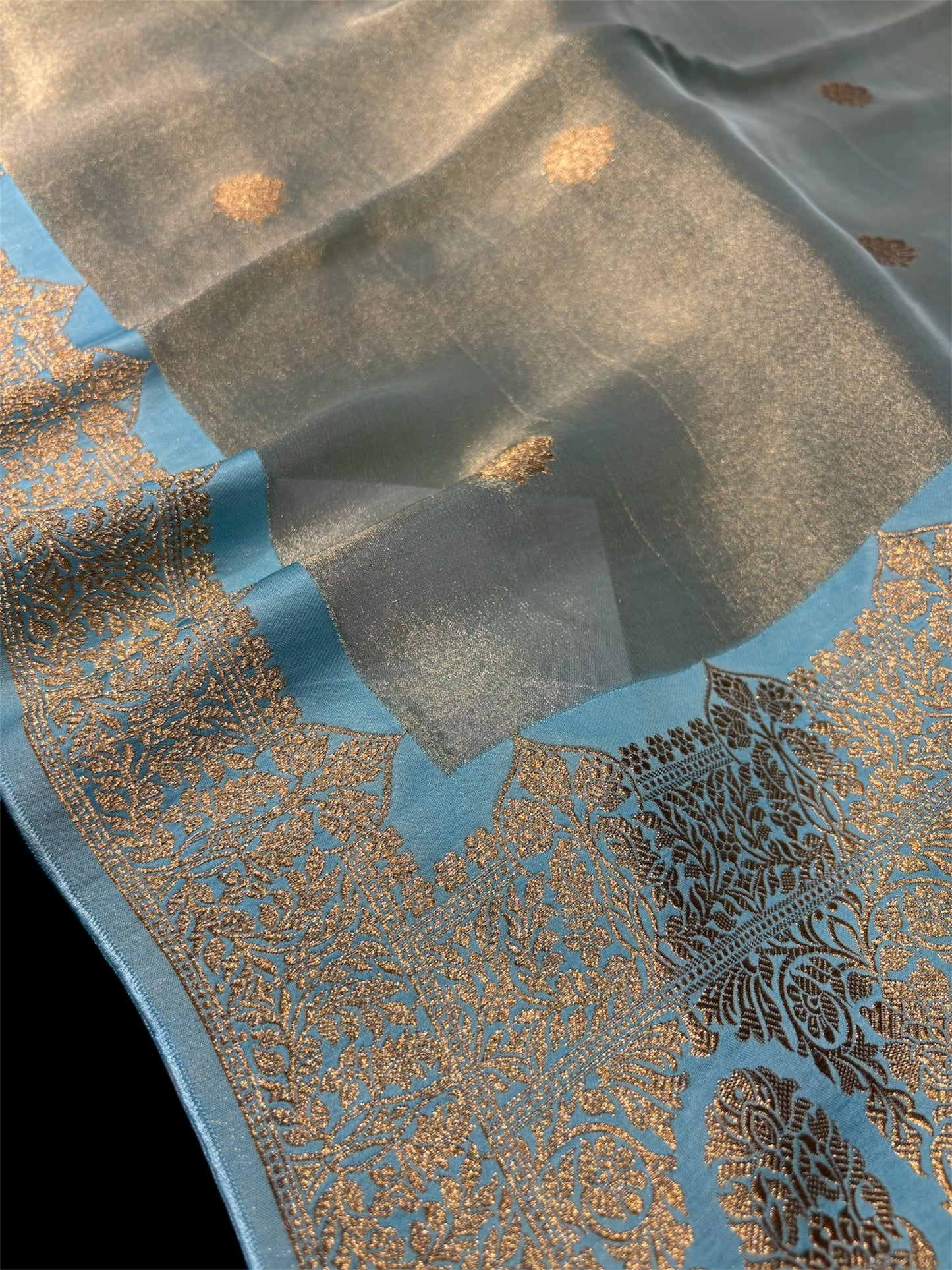 AQUA COLOUR BANARASI TISSUE SAREE