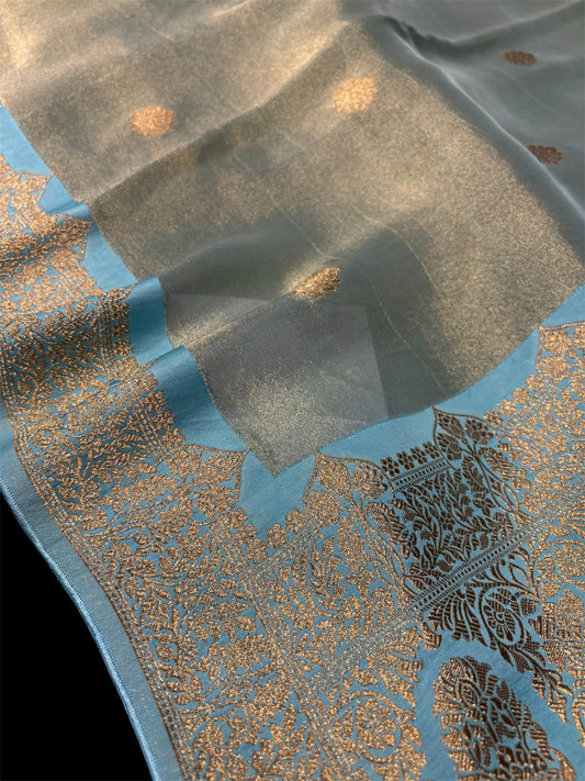 AQUA COLOUR BANARASI TISSUE SAREE