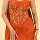 RUST-ORANGE EMBROIDERED CORSET TOP & FISH-CUT RUFFLED SKIRT SET