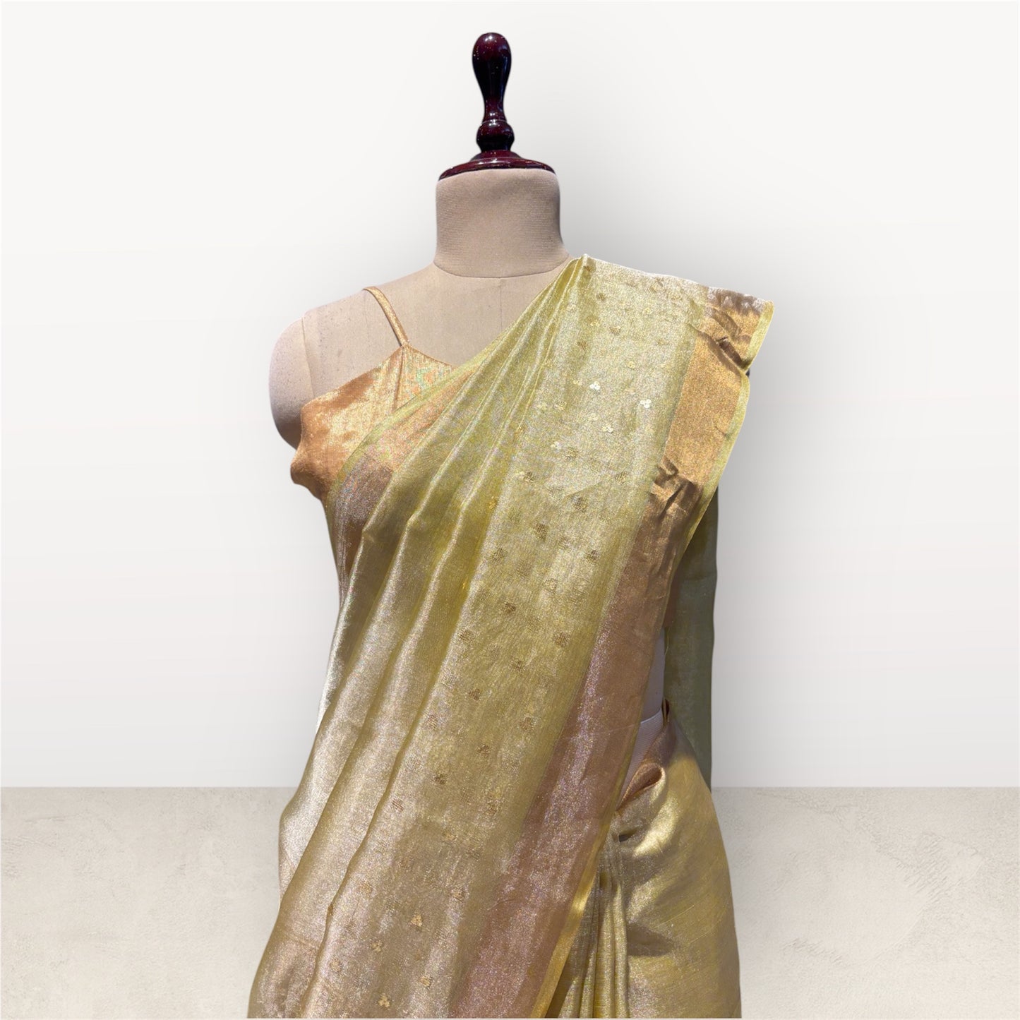 PISTA GREEN SOFT TISSUE SAREE WITH SEQUINS IN THE WEAVE