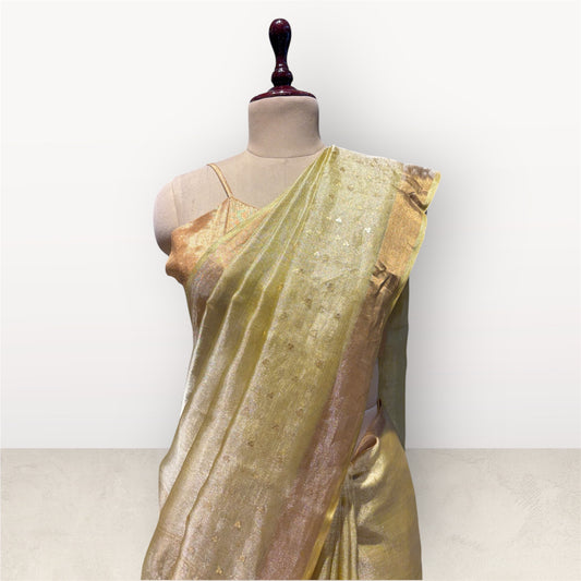 PISTA GREEN SOFT TISSUE SAREE WITH SEQUINS IN THE WEAVE