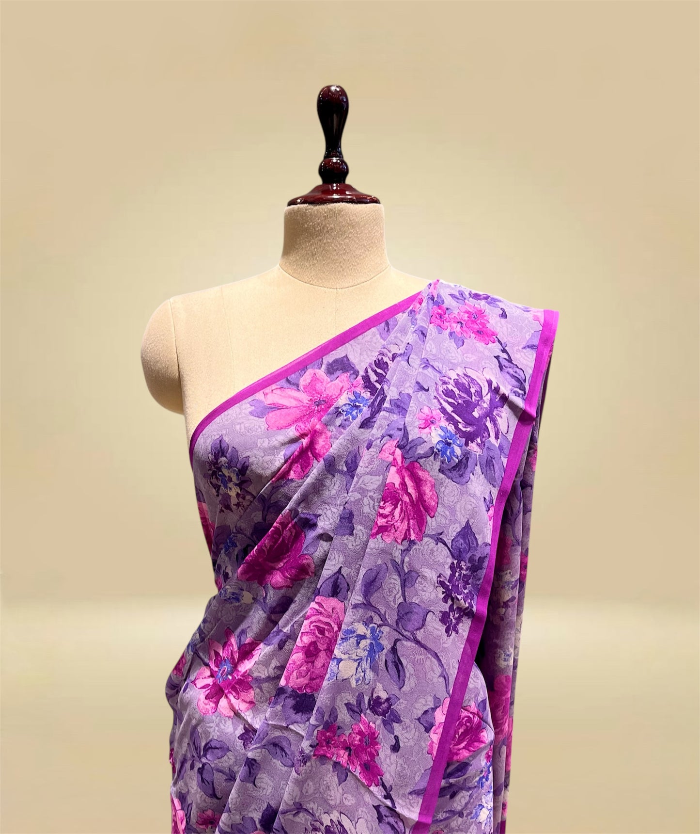 LAVENDER COLOUR PURE GEORGETTE FLORAL PRINTED SAREE (DELIVERY IN 20 DAYS)