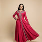 FUCHSIA PINK PURE RAW SILK ZARDOZI WORK EMBELLISHED INDO-WESTERN DRESS WITH FRONT-OPEN KURTA AND PALAZZO PANTS