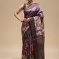 TAUPE MAUVE COLOUR PURE TUSSAR SILK PRINTED SAREE WITH ZARI BORDER