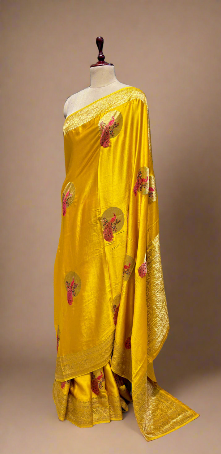 MUSTARD COLOUR SATIN BANARASI SAREE