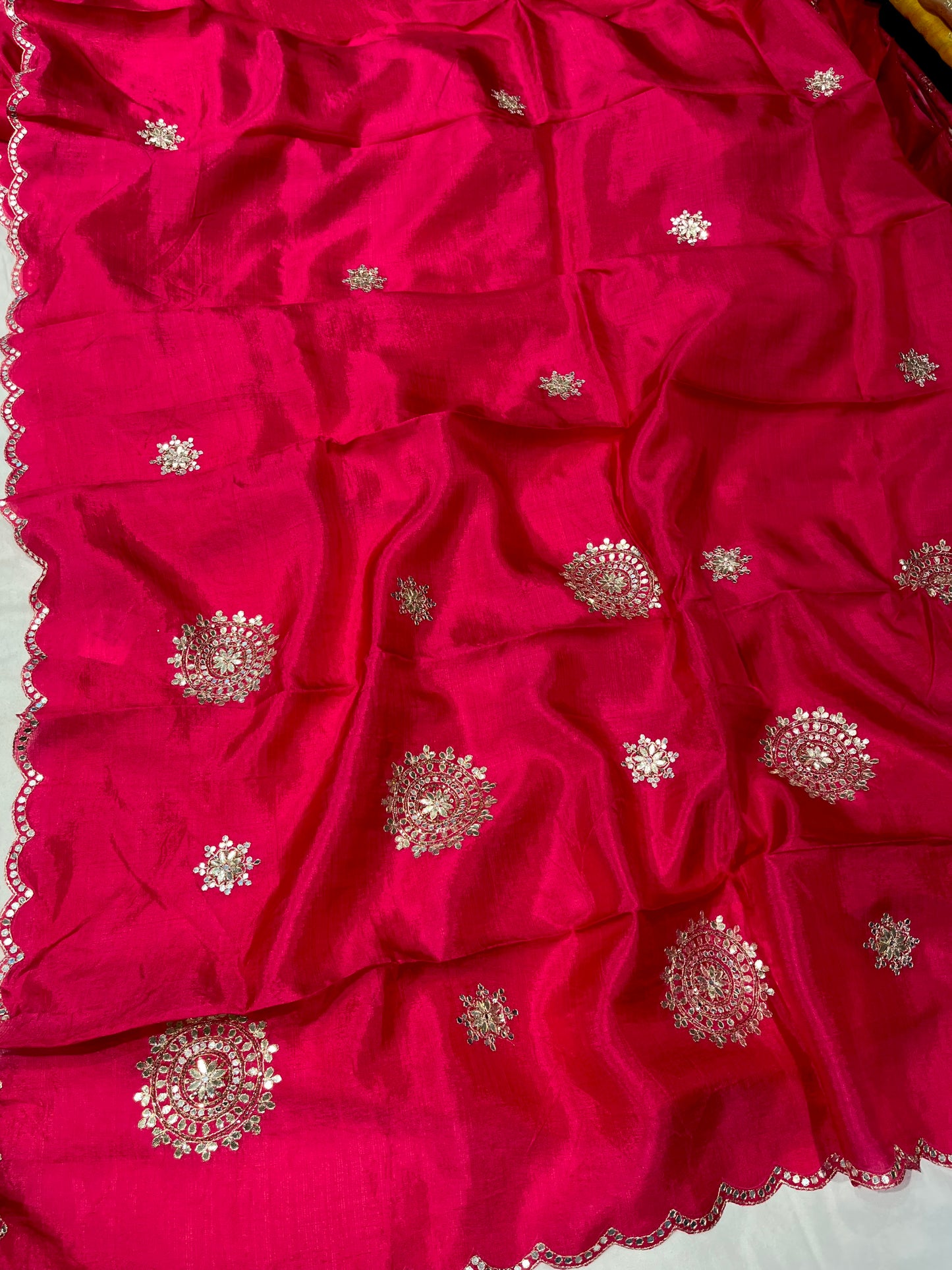 RUBY PINK TUSSAR SILK SAREE EMBELLISHED WITH FOIL MIRROR WORK