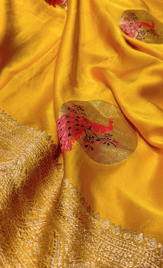 MUSTARD COLOUR SATIN BANARASI SAREE