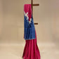 NAVY BLUE & RASPBERRY PINK PURE TUSSAR SILK SAREE EMBELLISHED WITH PARSI EMBROIDERY