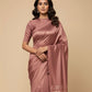 TURKISH ROSE COLOUR MODAL SILK SATIN SAREE WITH BANARASI PALLA