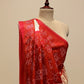 WHITE AND RED SATIN SILK BANDHANI SAREE WITH GAJI SILK PALLA