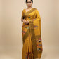 MUSTARD COLOUR PURE TUSSAR SILK PRINTED SAREE WITH ZARI BORDER