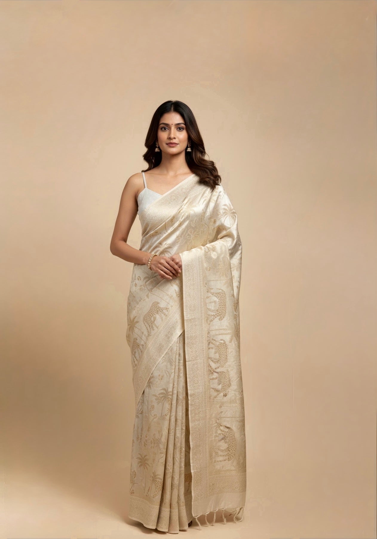 IVORY COLOUR GEORGETTE ZARI JACQUARD SAREE BY SIDDHAIKA