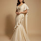 IVORY DRAPED SAREE LEHENGA WITH RUFFLE PALLU AND EMBROIDERED CORSET BLOUSE