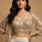 CHAMPAGNE GOLD PALAZZO WITH SEQUIN EMBELLISHED CROP TOP & SHRUG