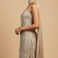 DUSTY BEIGE CUTWORK SLEEVELESS SUIT WITH PALAZZO