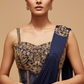 NAVY BLUE CHINON DRAPED SAREE WITH EMBROIDERED CORSET BLOUSE ( DELIVERY IN 20 DAYS)