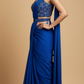 ROYAL BLUE CHINON READYMADE SAREE WITH BEADS EMBROIDERED BLOUSE