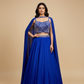 SAPPHIRE BLUE EMBELLISHED CROP TOP & LEHENGA SET WITH MODERN DUPATTA