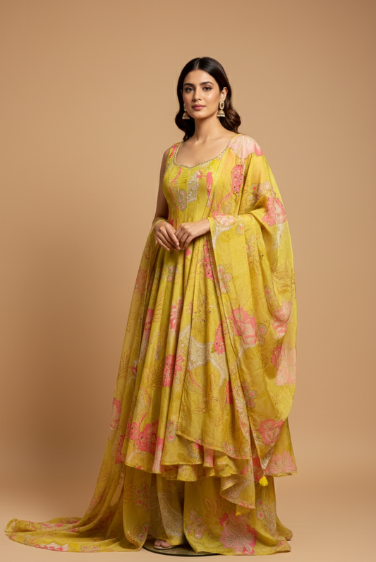 PISTA GREEN FLORAL ORGANZA SUIT