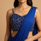 ROYAL BLUE CHINON READYMADE SAREE WITH BEADS EMBROIDERED BLOUSE